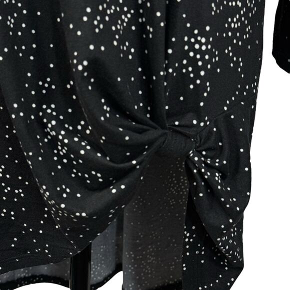 Lane Bryant SZ 14/16 Tunic Top Stretch Polka Dot 3/4 Sleeve Hi-Low Hem Knotted - Picture 3 of 7